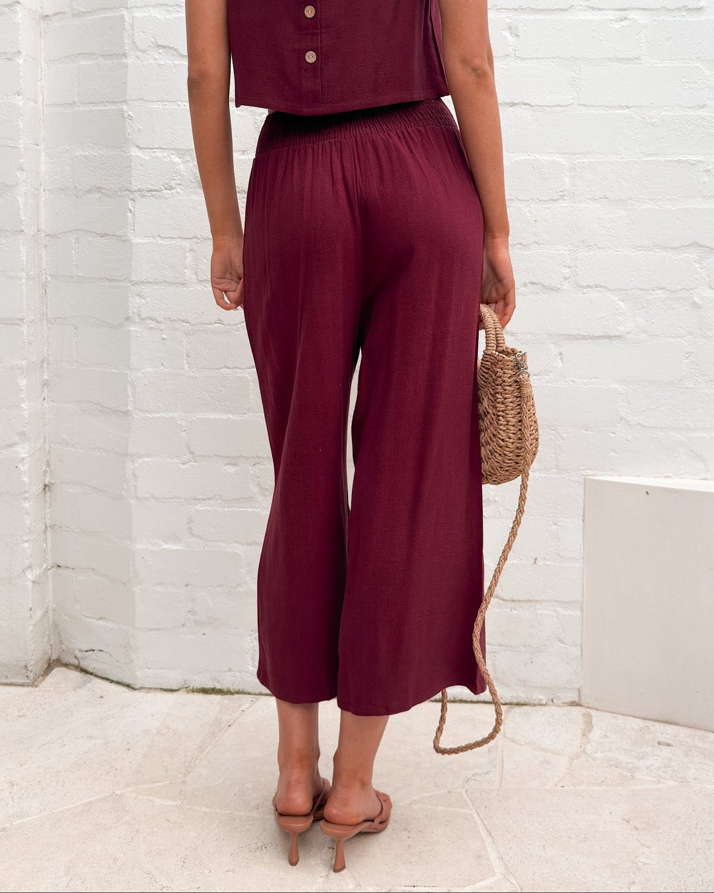 Lighthouse Bordeaux Linen Pants | Women's Wide Leg Linen Pants