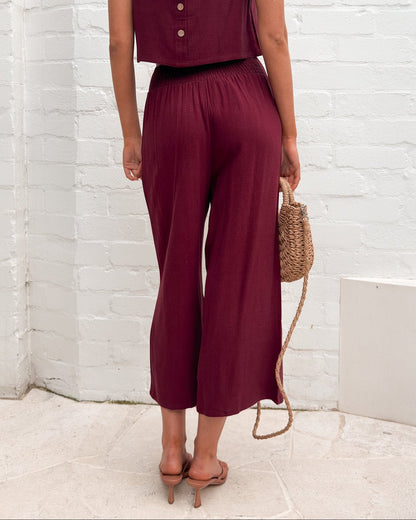 Lighthouse Bordeaux Linen Pants | Women's Wide Leg Linen Pants