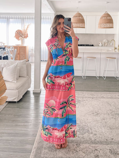 Lilibeth Pink Print Dress | Women's Tropical Maxi Dress