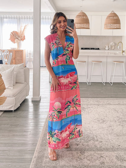 Lilibeth Pink Print Dress | Women's Tropical Maxi Dress
