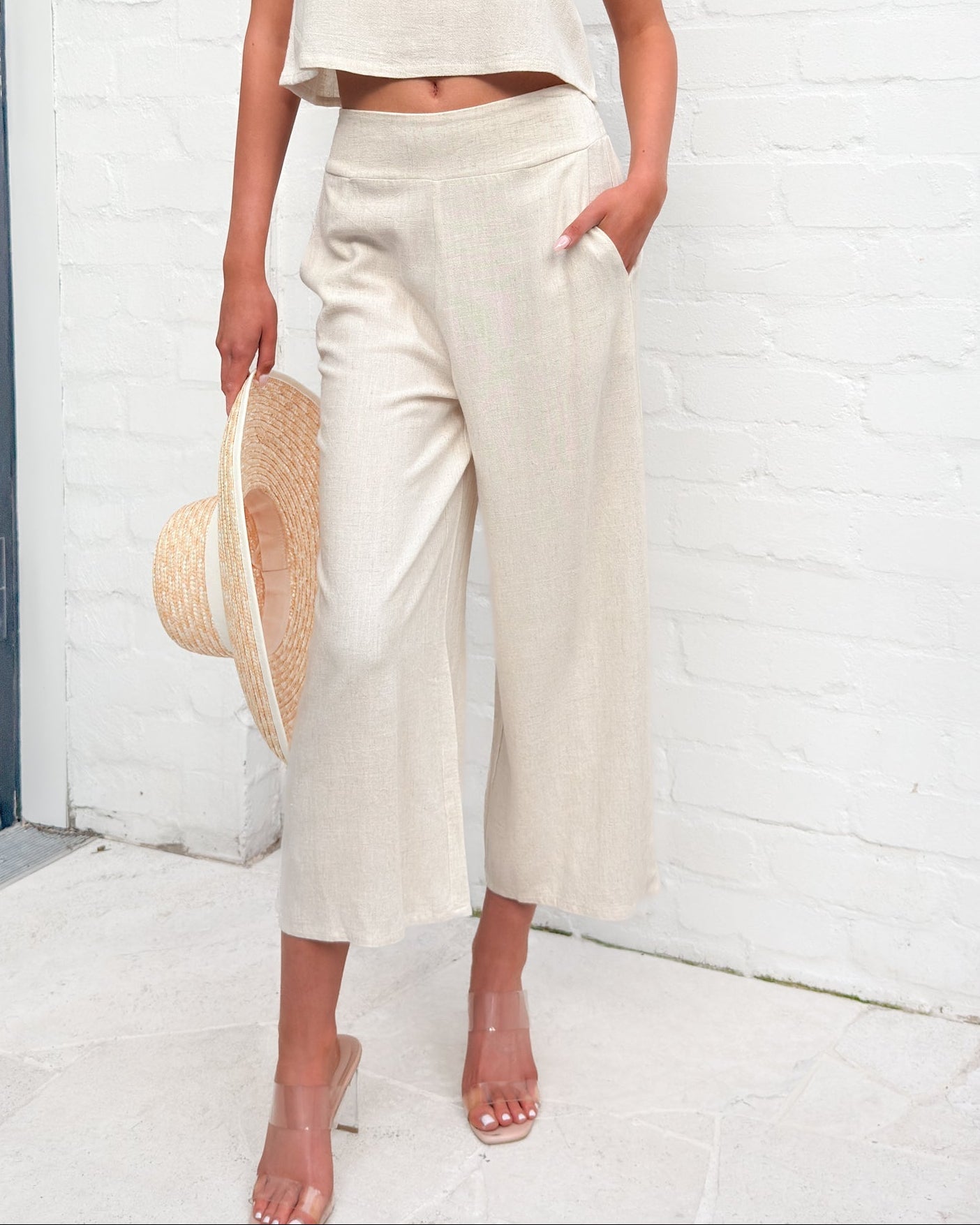 Lizzo Pants Oatmeal | Women's Wide Leg Linen Pants