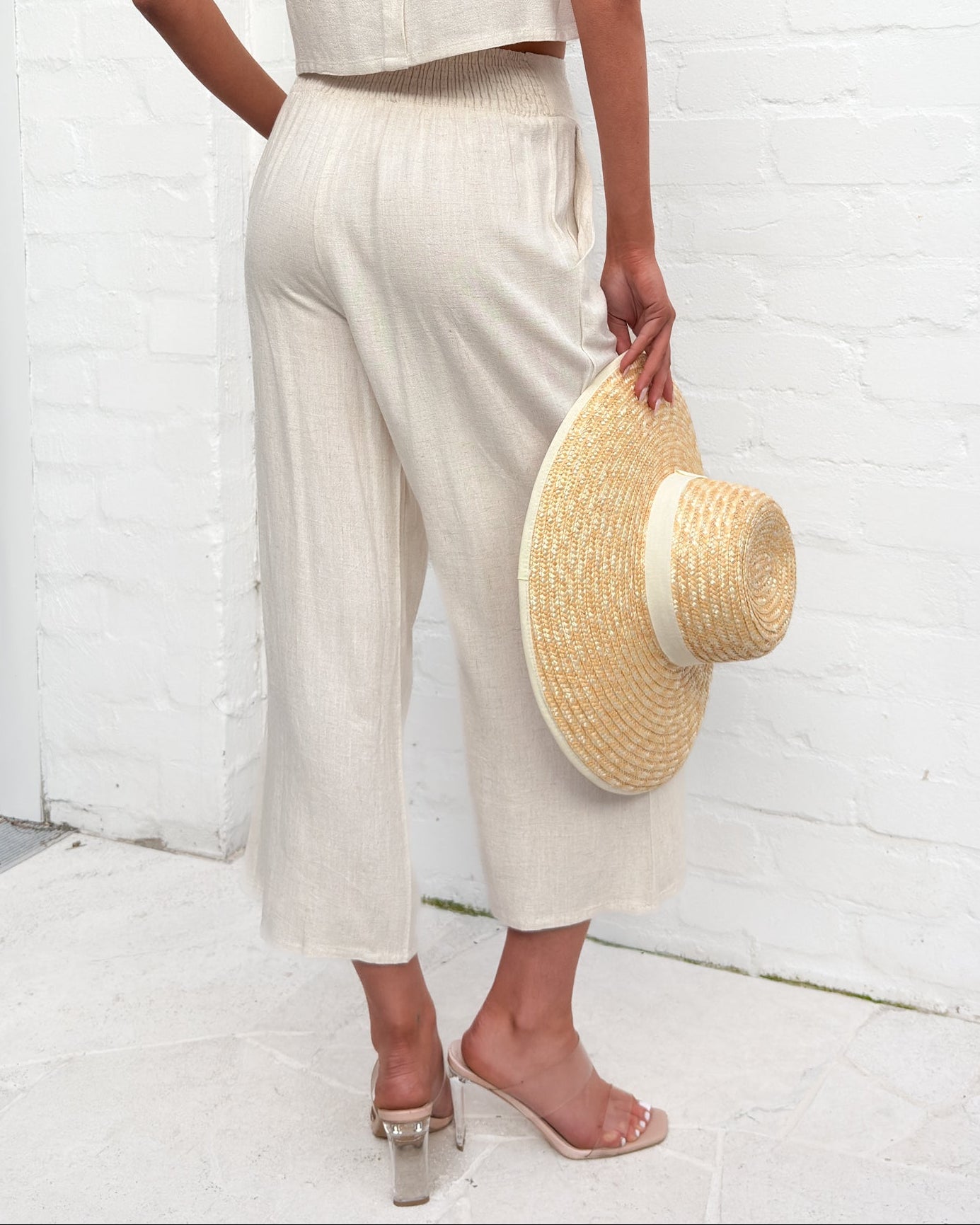Lizzo Pants Oatmeal | Women's Wide Leg Linen Pants