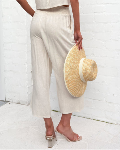 Lizzo Pants Oatmeal | Women's Wide Leg Linen Pants