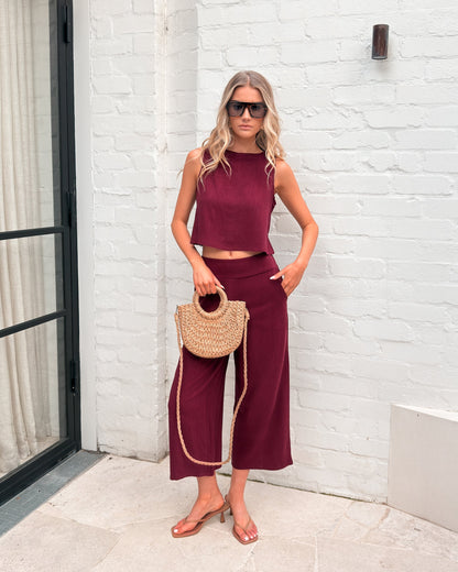 Lizzo Top - Bordeaux  | Women's Linen Crop Top