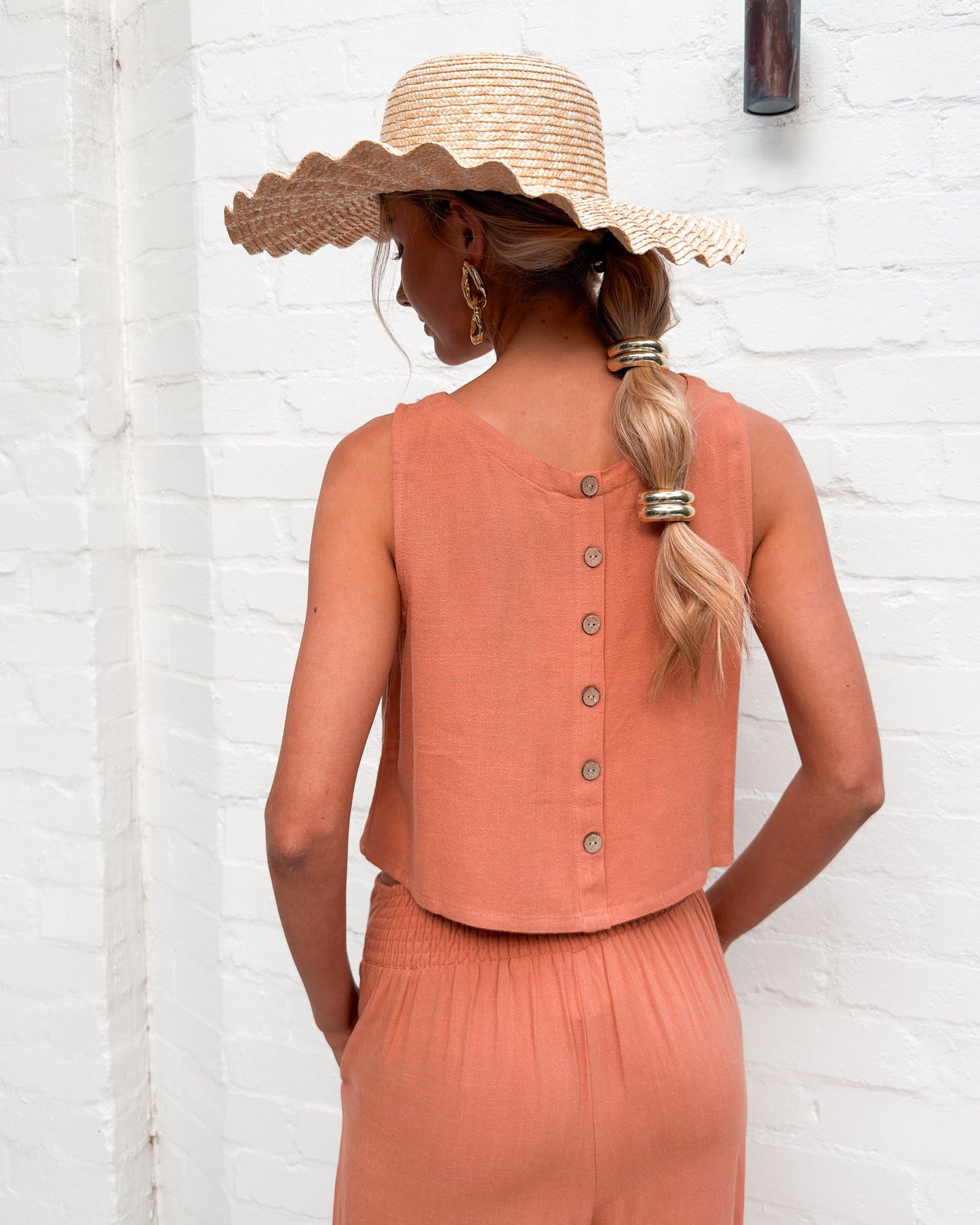 Lizzo Rust Linen Crop Top | Women's Sleeveless Linen Top