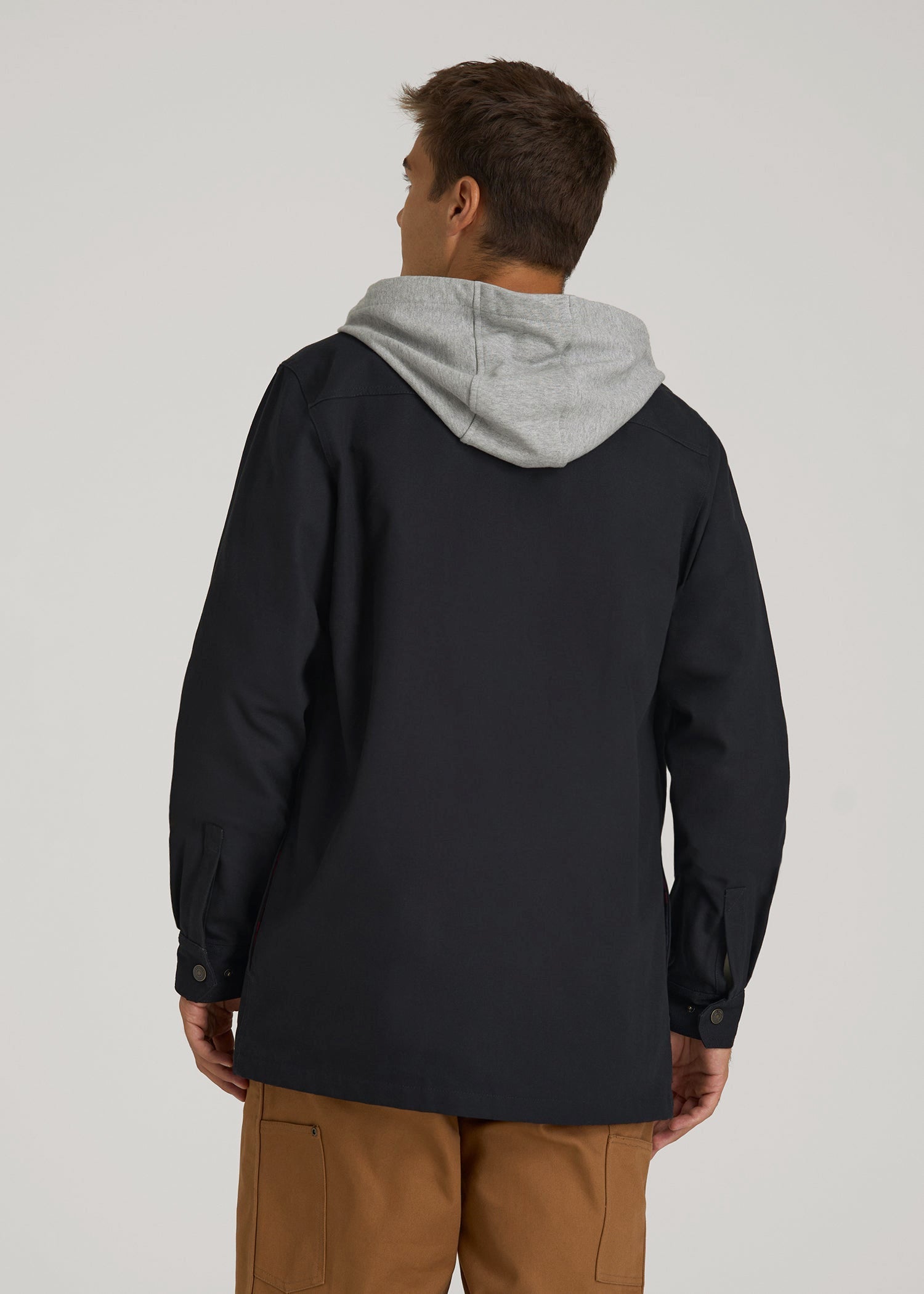 LJ&S Flannel-Lined Canvas Shirt Jacket for Tall Men in Black