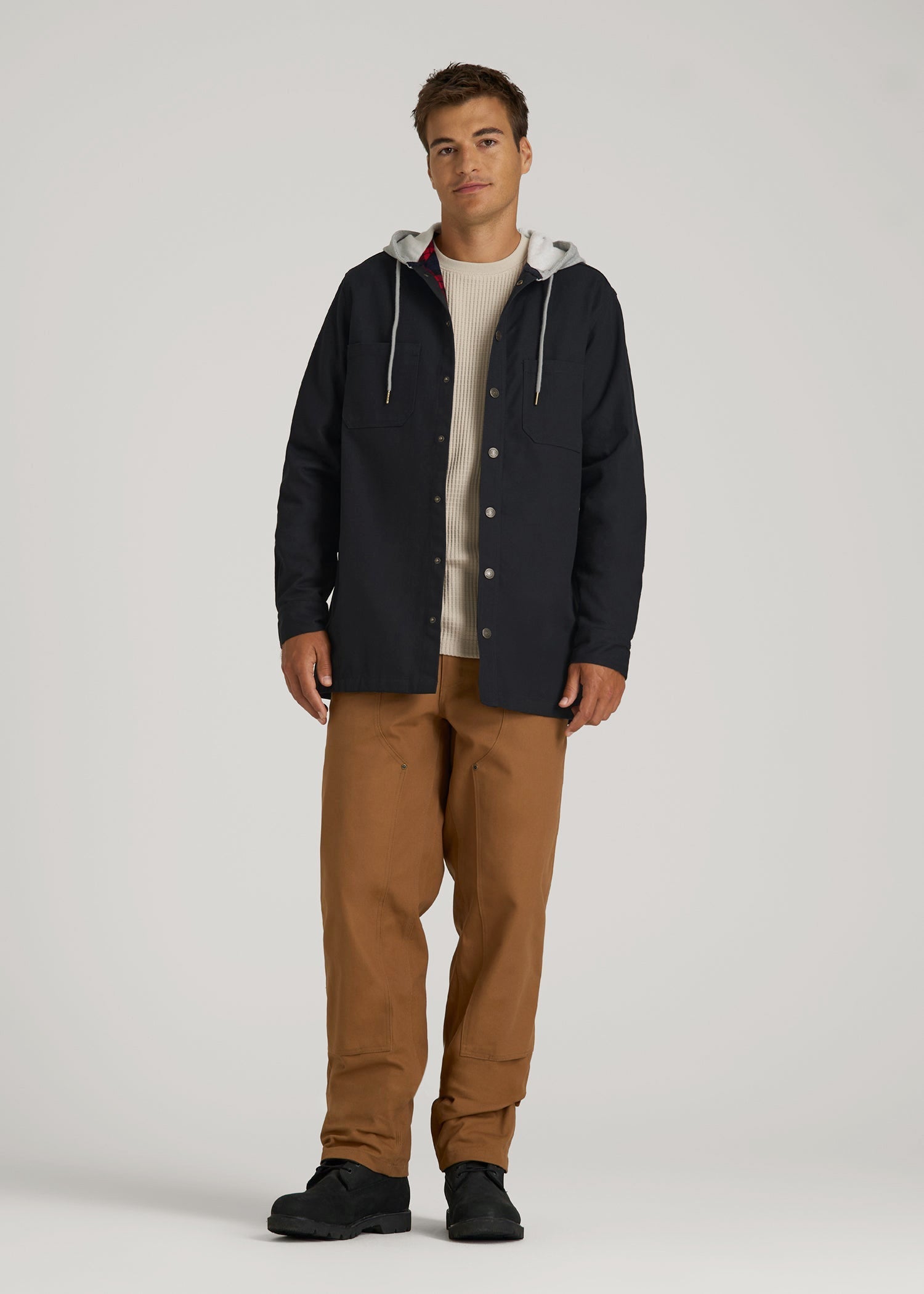 LJ&S Flannel-Lined Canvas Shirt Jacket for Tall Men in Black
