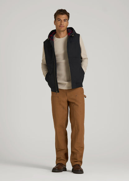 LJ&S Flannel-Lined Canvas Work Vest for Tall Men in Black