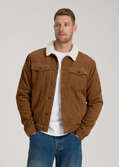 LJ&S Sherpa Corduroy Trucker Jacket for Tall Men in Tan Brown