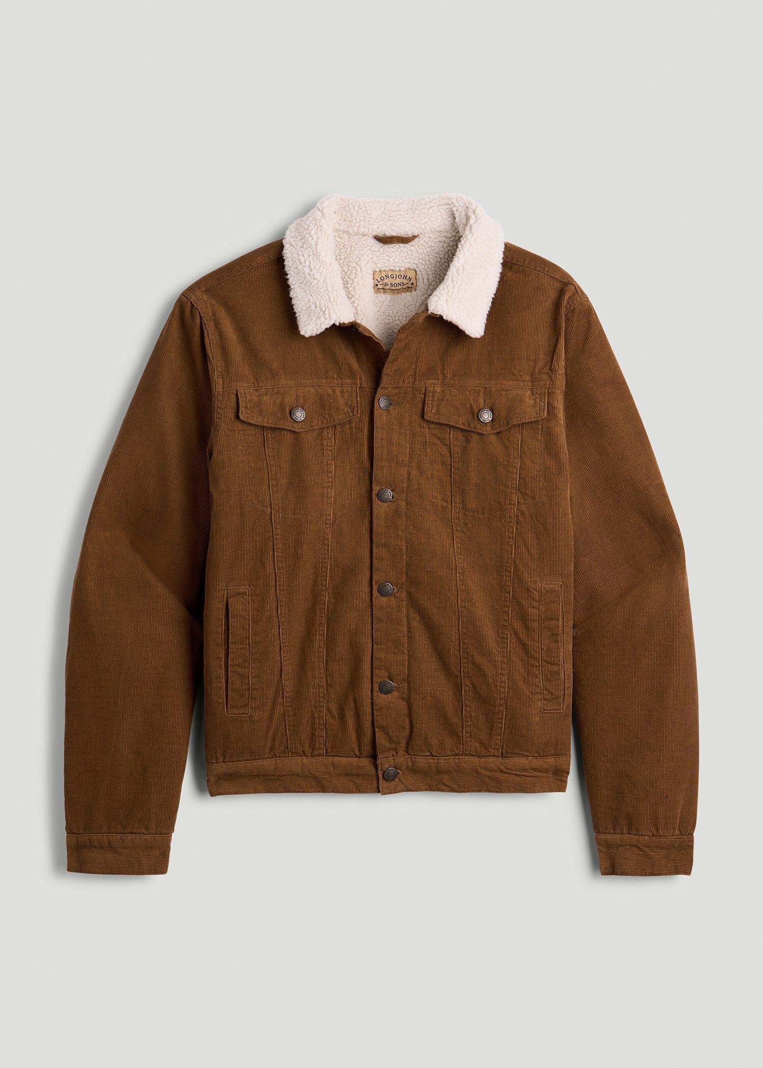 LJ&S Sherpa Corduroy Trucker Jacket for Tall Men in Tan Brown