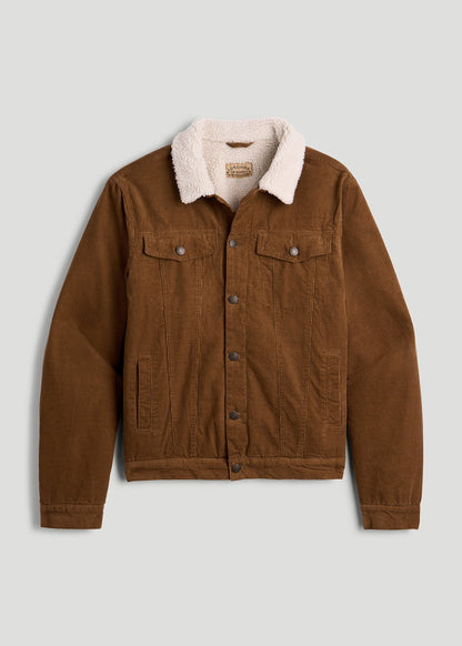 LJ&S Sherpa Corduroy Trucker Jacket for Tall Men in Tan Brown