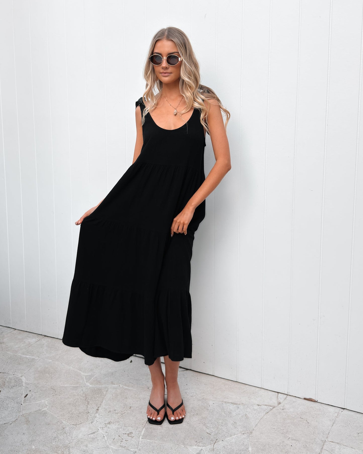 Lydia Dress - Black | Women's Linen Midi Dress
