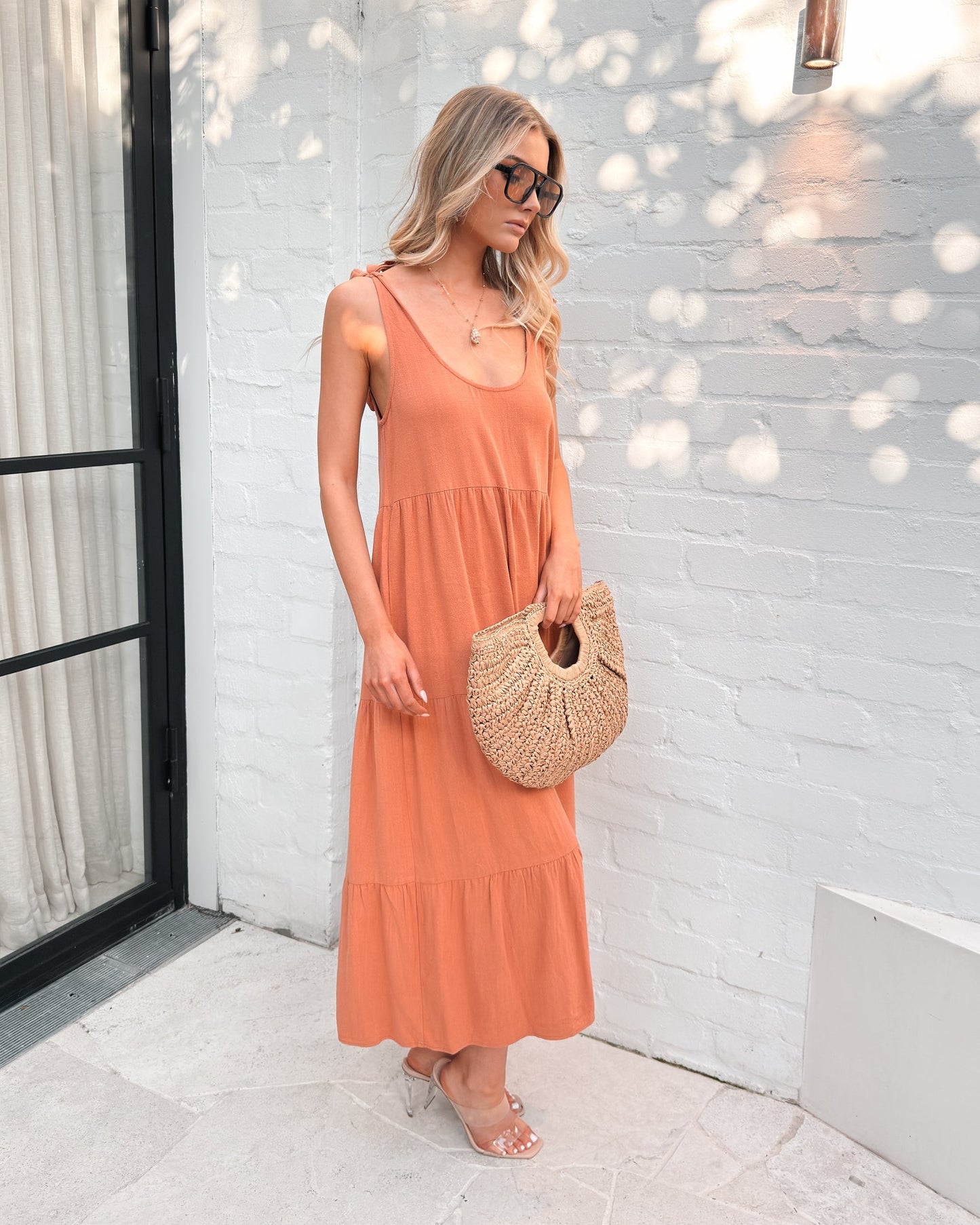 Lydia Dress Rust | Women's Linen Midi Dress