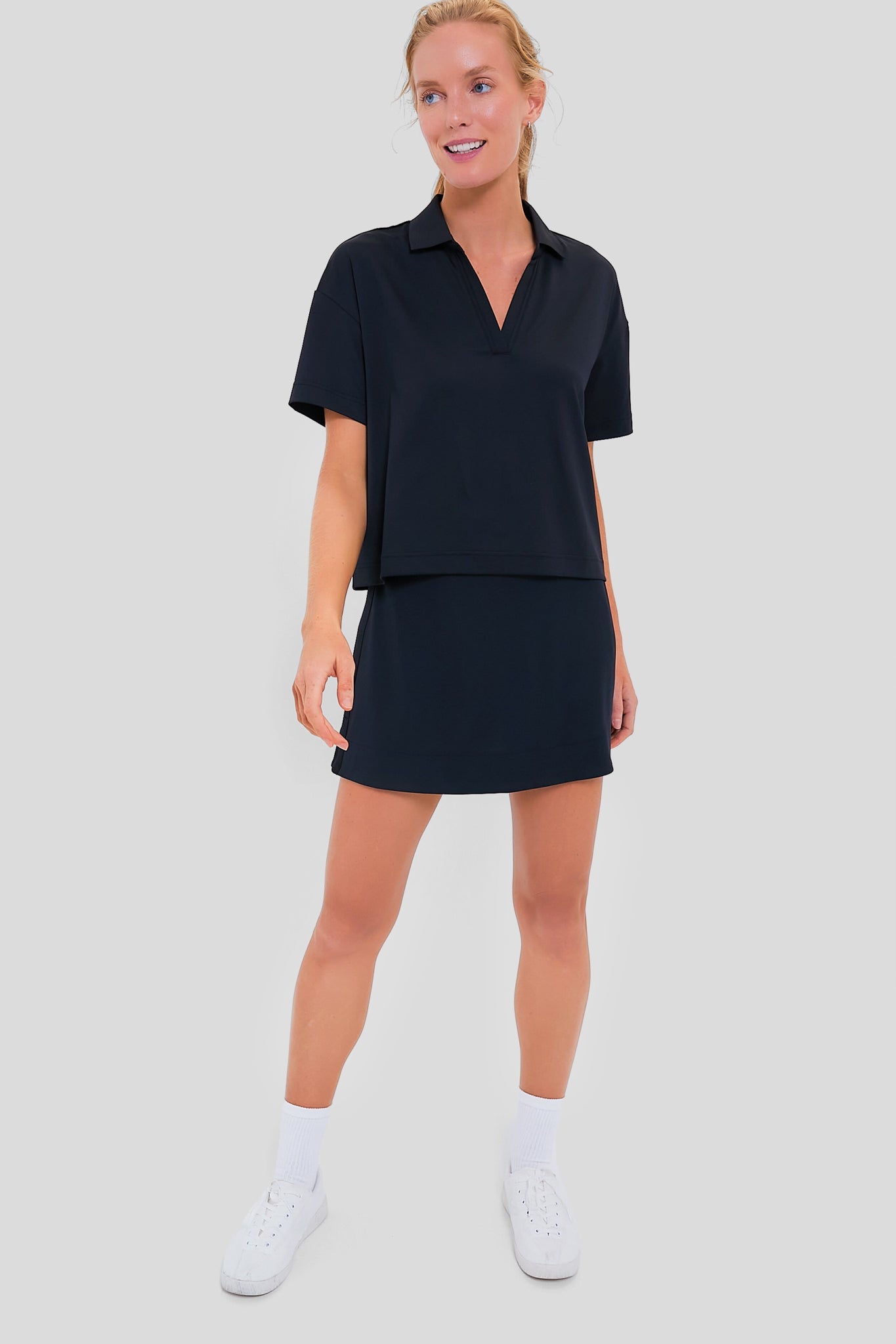 Black Cropped Performance Jersey Caroline Polo