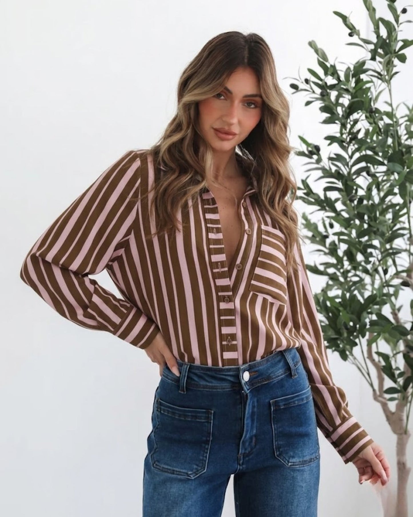 Mariette Choc Stripe Shirt | Women's Striped Button Up Shirt