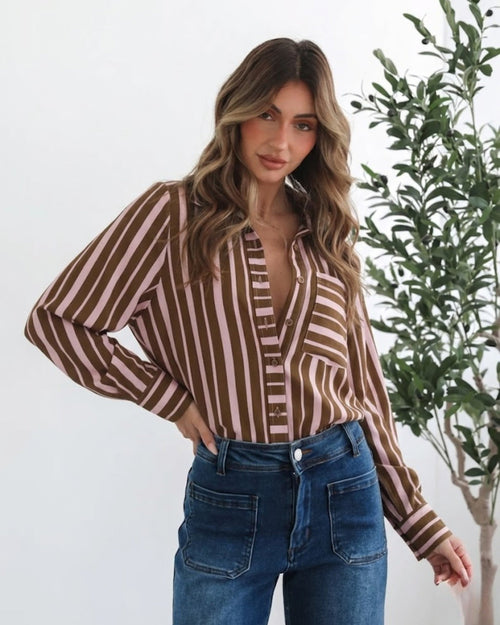 Mariette Choc Stripe Shirt | Women's Striped Button Up Shirt