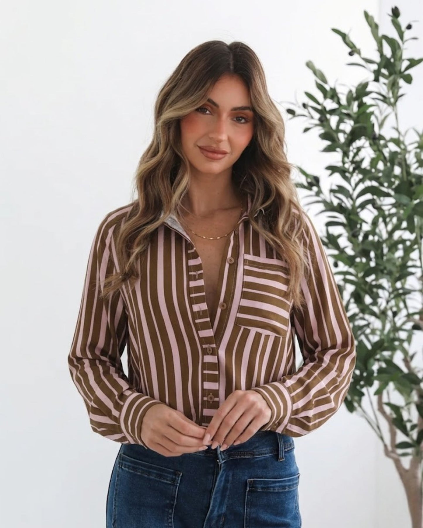 Mariette Choc Stripe Shirt | Women's Striped Button Up Shirt