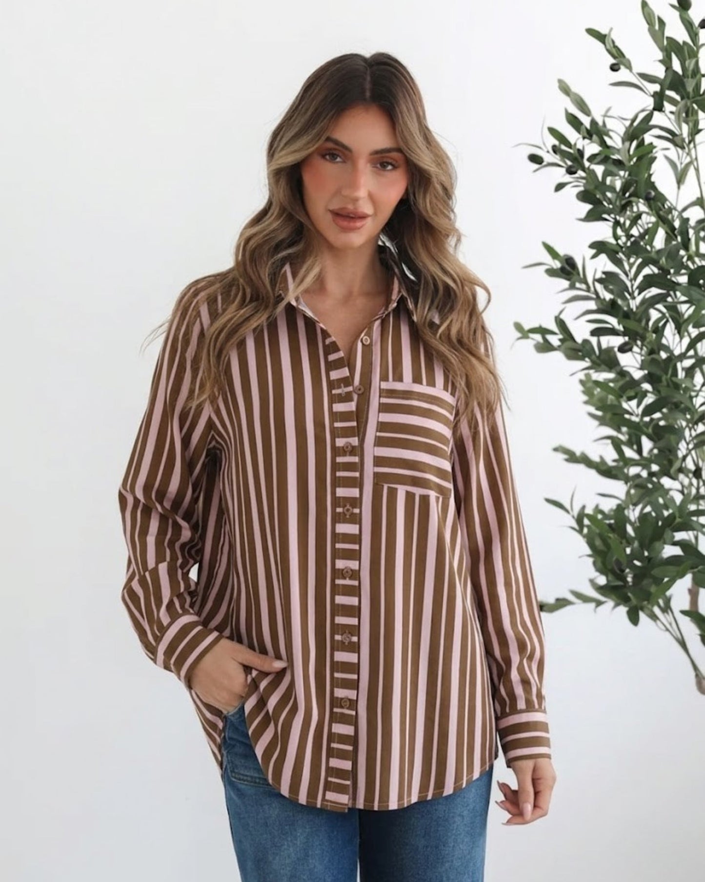 Mariette Choc Stripe Shirt | Women's Striped Button Up Shirt