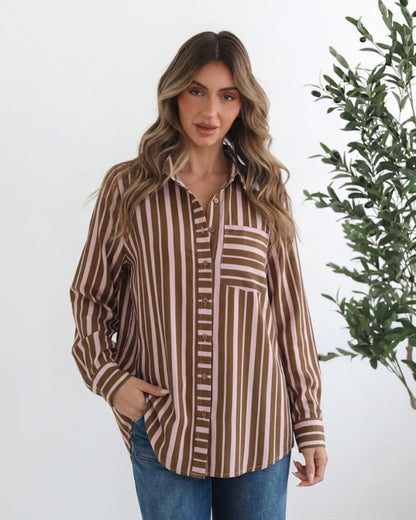 Mariette Choc Stripe Shirt | Women's Striped Button Up Shirt