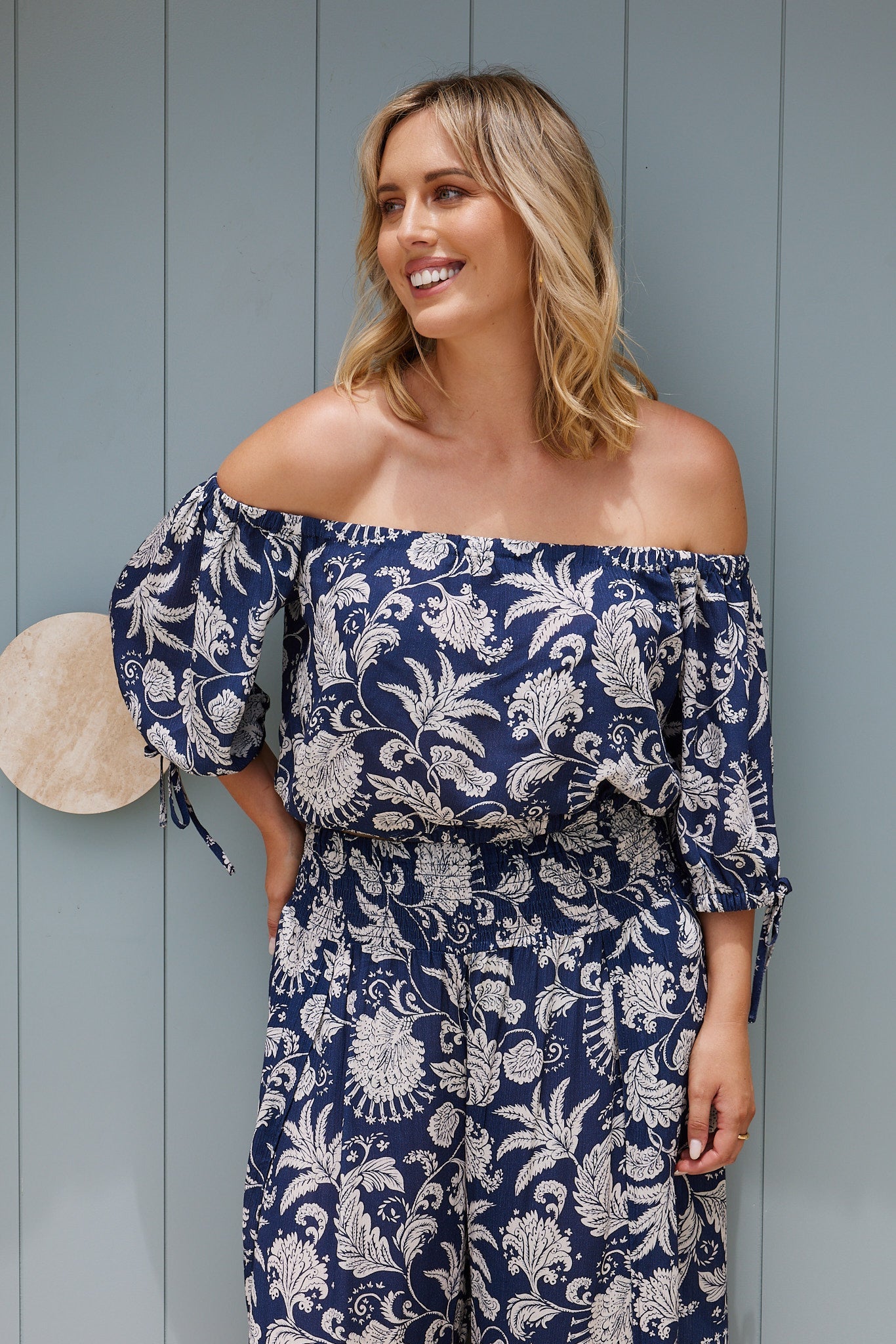 Marinda Black Mono Print Top | Women's Off Shoulder Crop Top