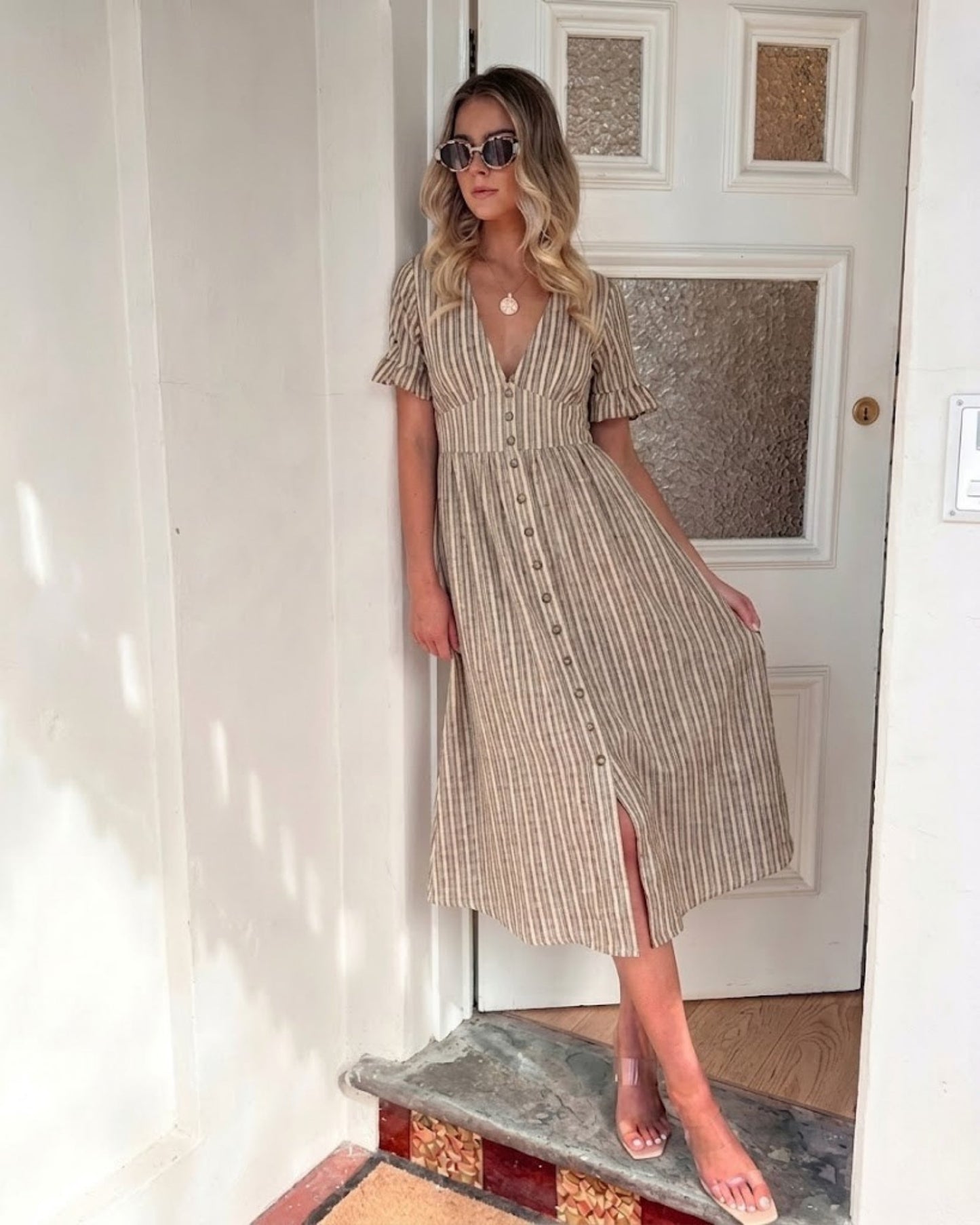 Mariska Dress - Cocoa Stripe