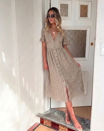 Mariska Dress - Cocoa Stripe