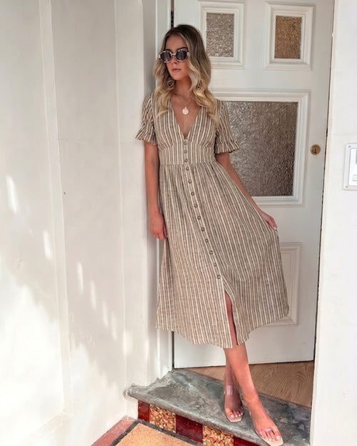 Mariska Dress - Cocoa Stripe