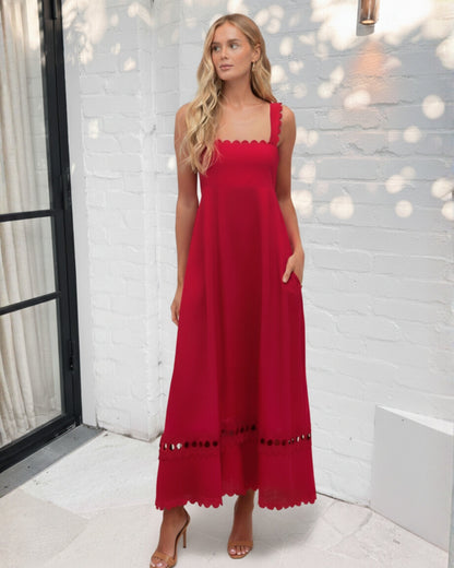 Meissy Red Dress | Women's Linen Blend Maxi Dress