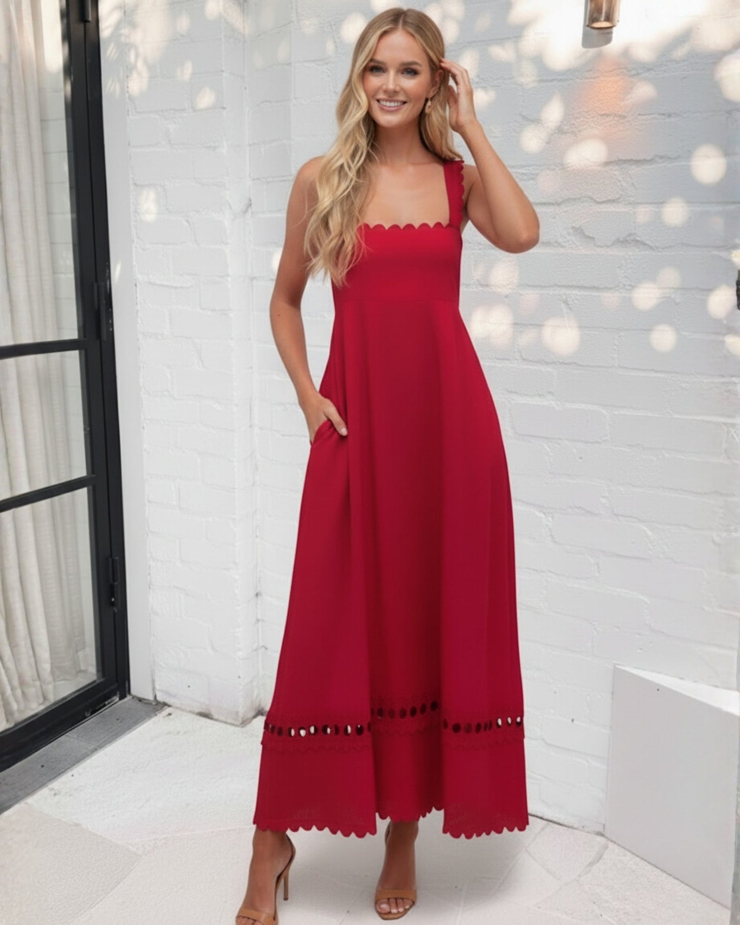 Meissy Red Dress | Women's Linen Blend Maxi Dress
