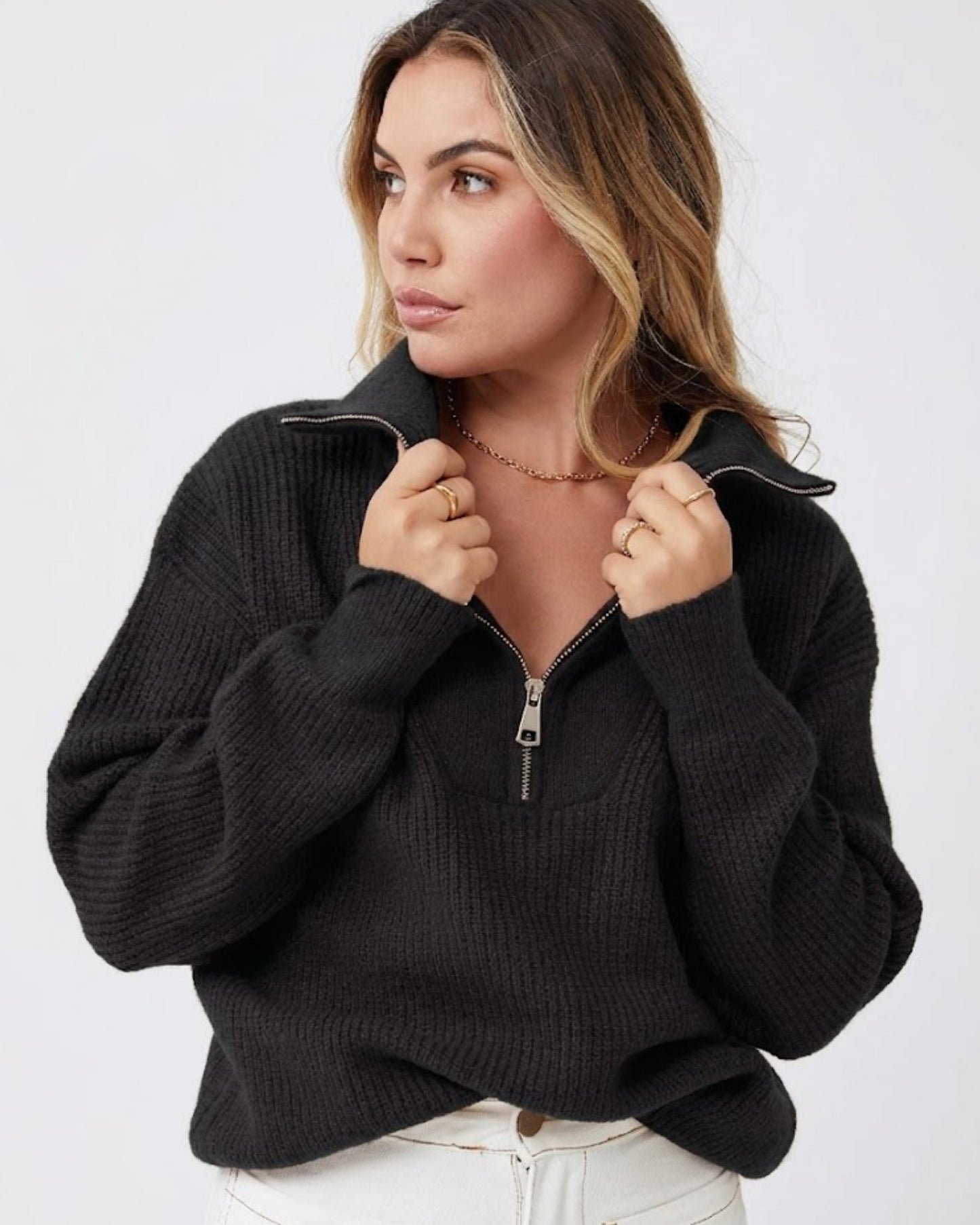 Merete Knit - Black | Women's High Collar Knit Jumper