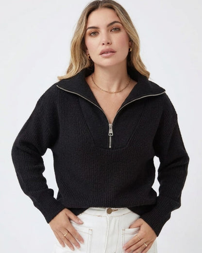 Merete Knit - Black | Women's High Collar Knit Jumper