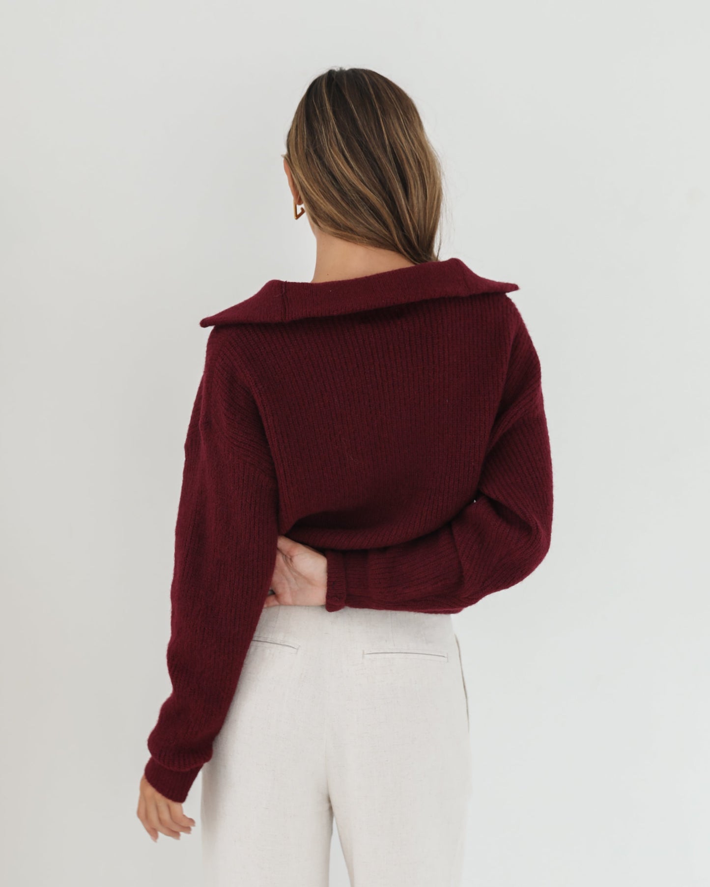 Merete Knit - Bordeaux | Women's High Collar Knit Jumper