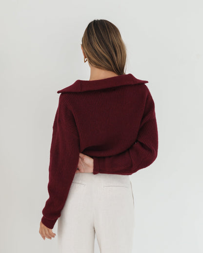 Merete Knit - Bordeaux | Women's High Collar Knit Jumper