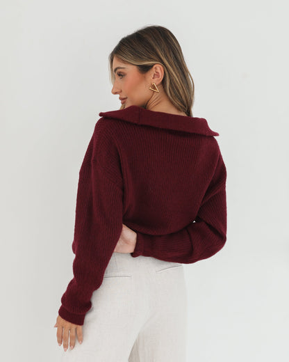 Merete Knit - Bordeaux | Women's High Collar Knit Jumper