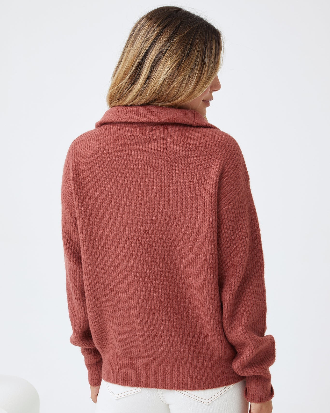 Merete Knit - Brick | Women's High Collar Knit Jumper