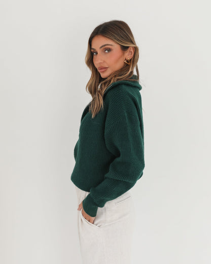 Merete Knit - Dark Green | Women's High Collar Knit Jumper