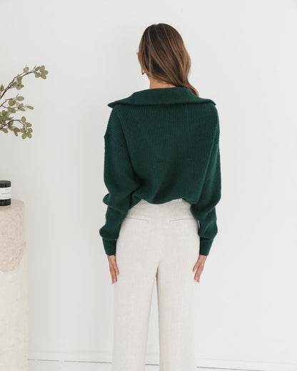 Merete Knit - Dark Green | Women's High Collar Knit Jumper