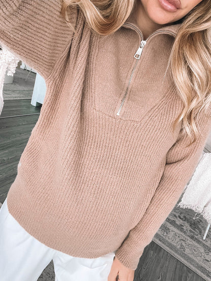 Merete Knit Mocha | Women's High Collar Knit Jumper