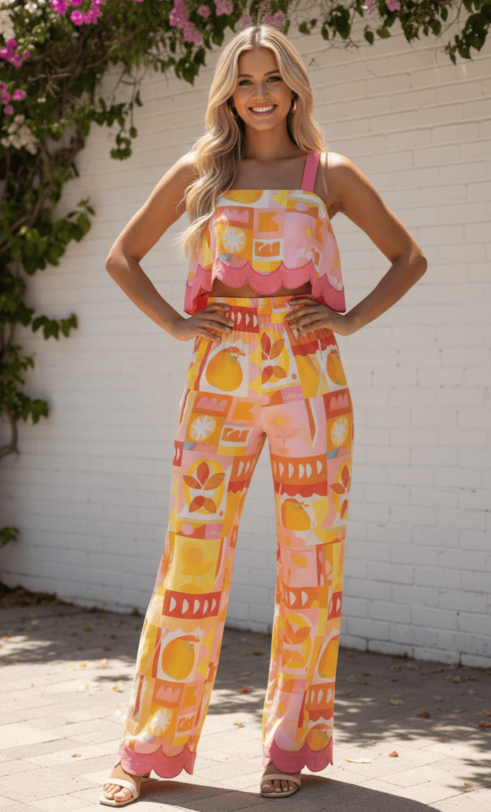 Mireille Top Multi | Women's Printed Scalloped Hem Crop Top