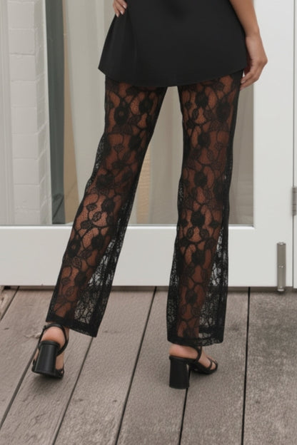 Myrrhane Black Lace Pants | Women's Lace Wide Leg Pants