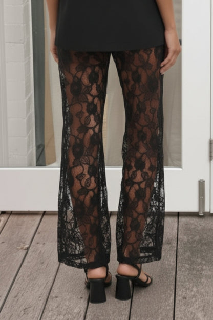 Myrrhane Black Lace Pants | Women's Lace Wide Leg Pants