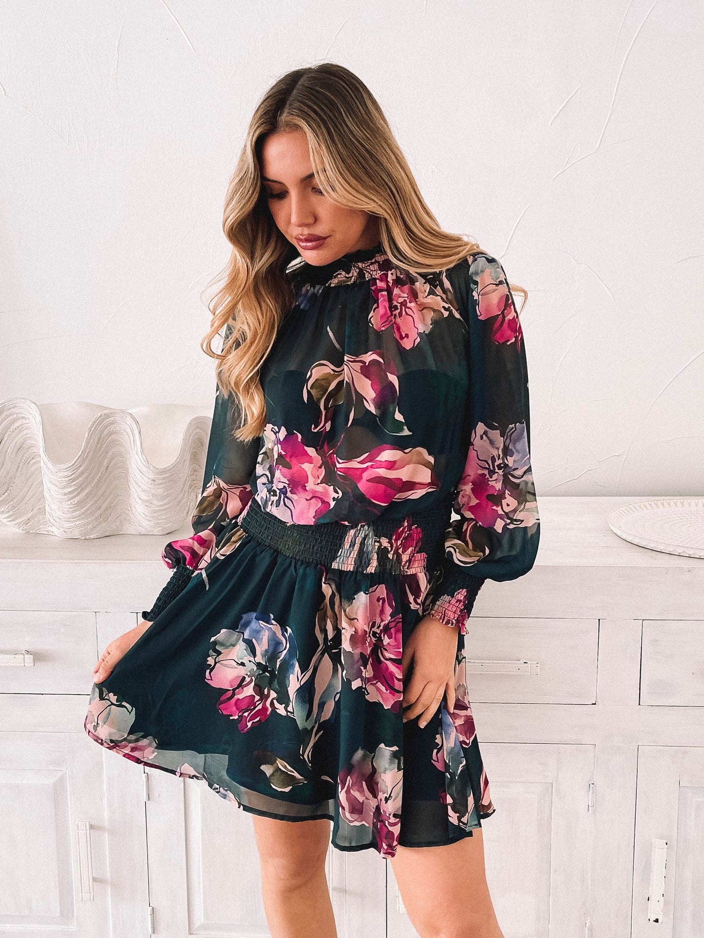 Neary Emerald Floral Dress | Women's Floral Mini Dress