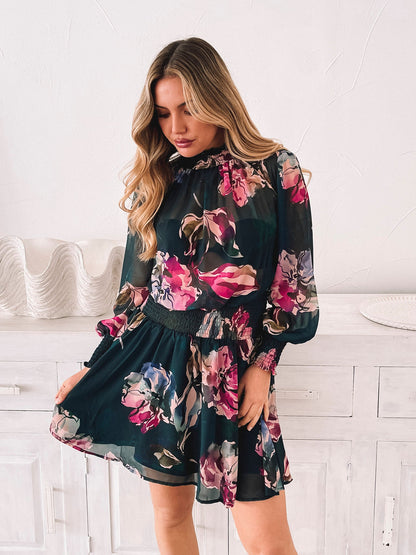 Neary Emerald Floral Dress | Women's Floral Mini Dress