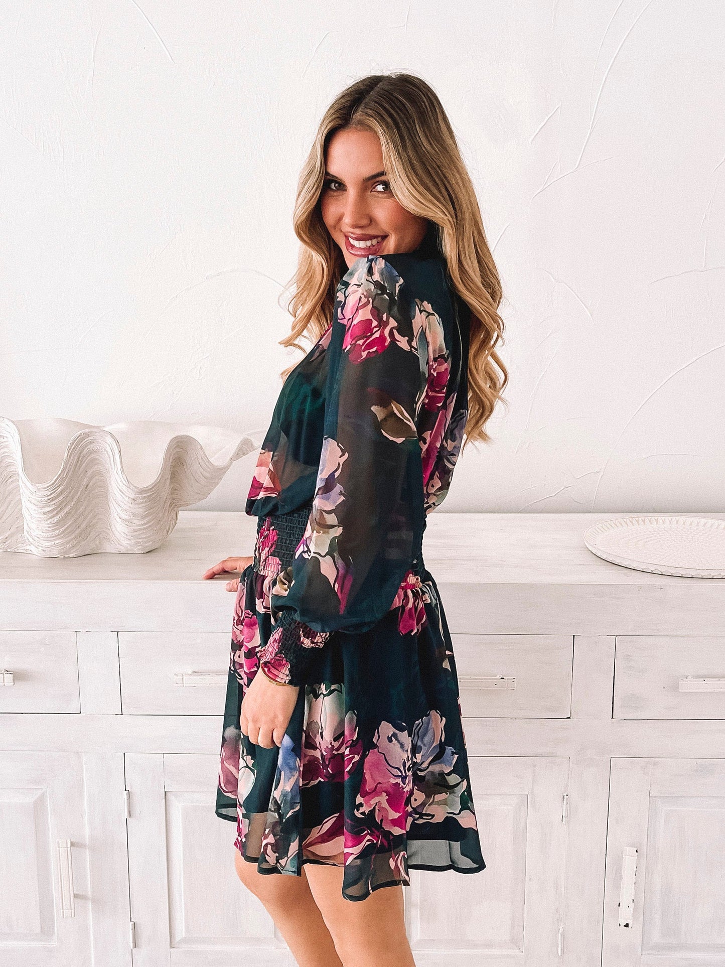 Neary Emerald Floral Dress | Women's Floral Mini Dress