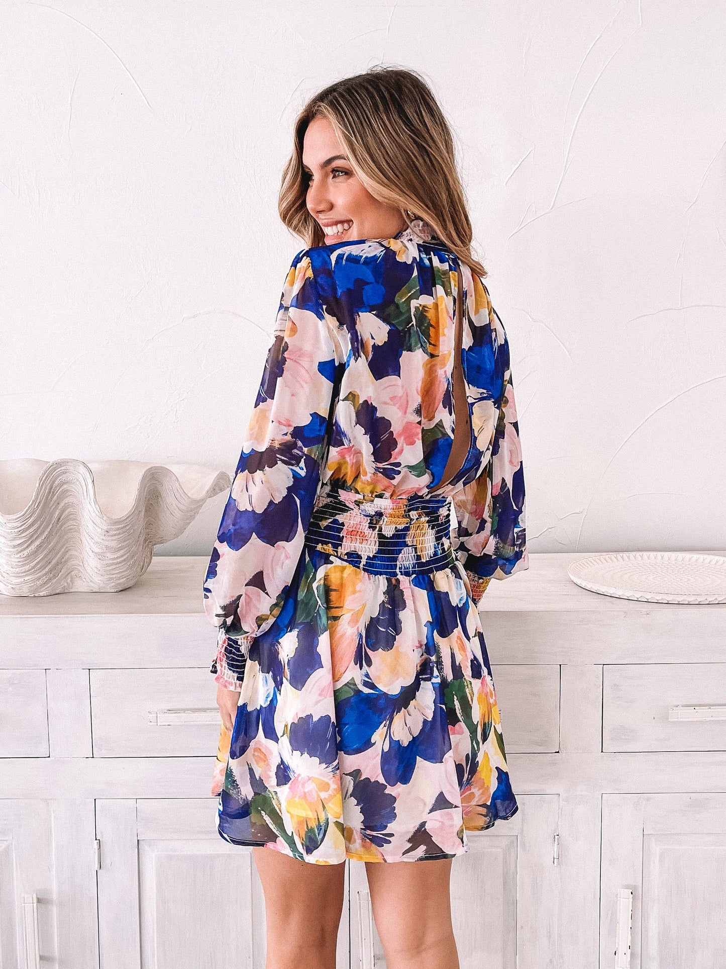 Neary Painted Cobalt Dress | Women's Printed Mini Dress