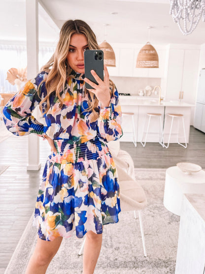 Neary Painted Cobalt Dress | Women's Printed Mini Dress