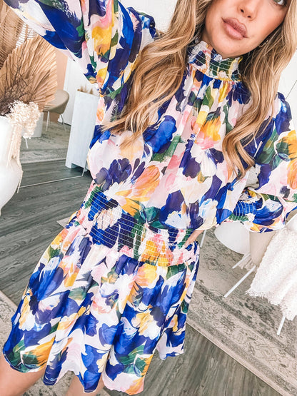 Neary Painted Cobalt Dress | Women's Printed Mini Dress