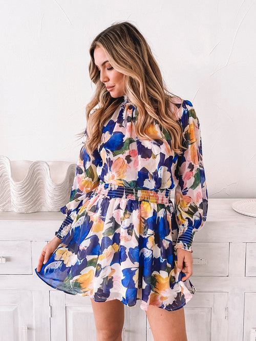 Neary Painted Cobalt Dress | Women's Printed Mini Dress