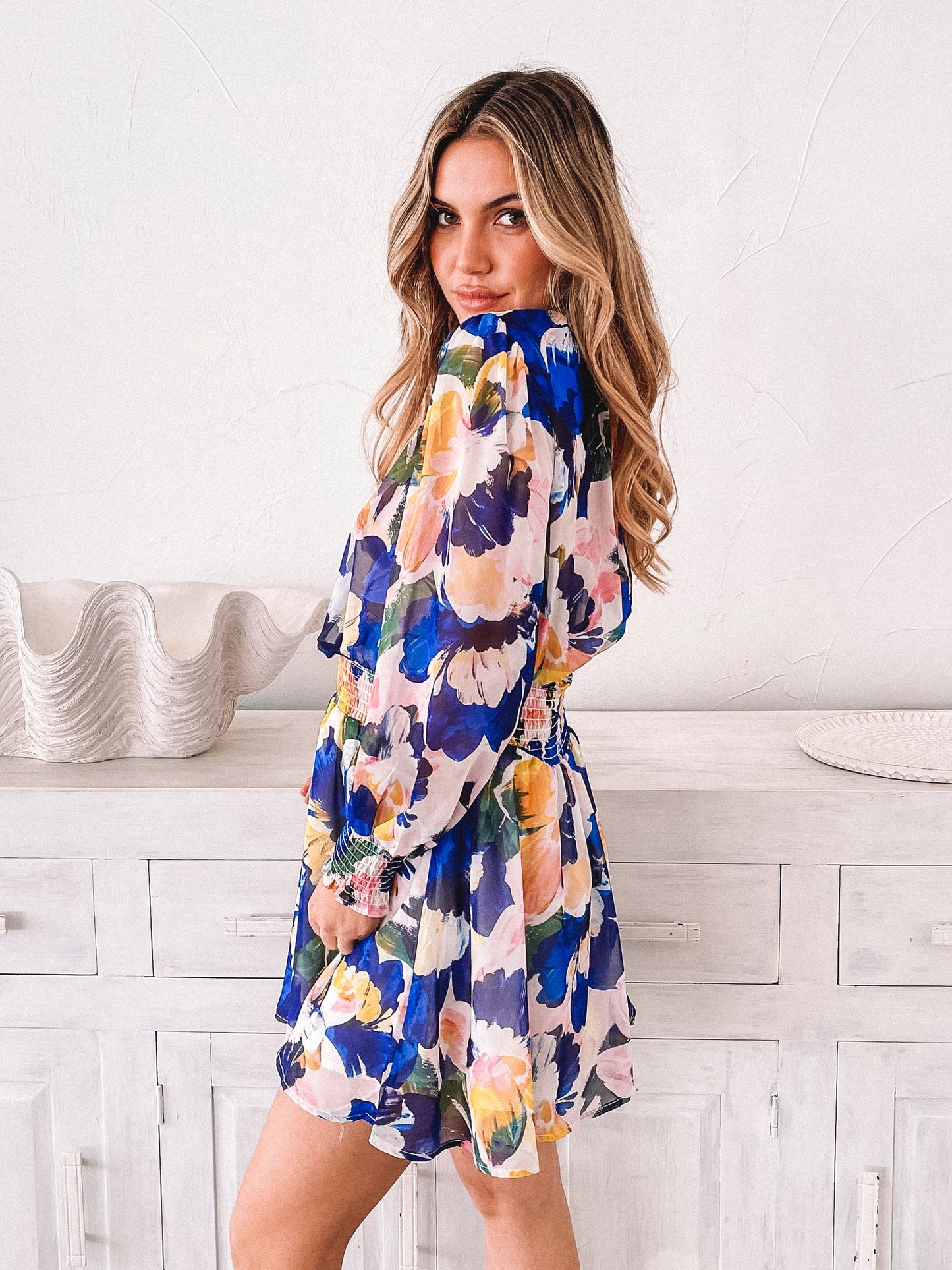 Neary Painted Cobalt Dress | Women's Printed Mini Dress