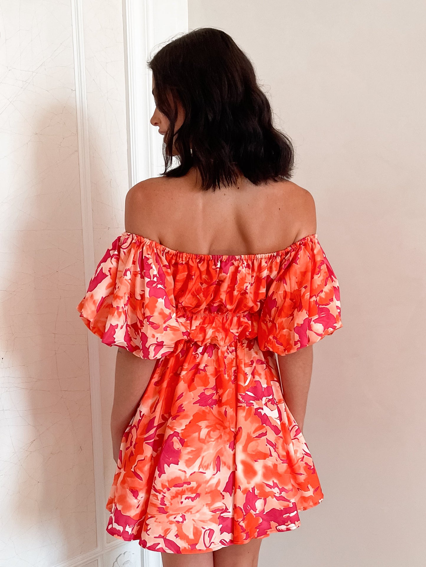 Nefertiri Dress Orange Print | Women's Printed Balloon Sleeve Mini Dress